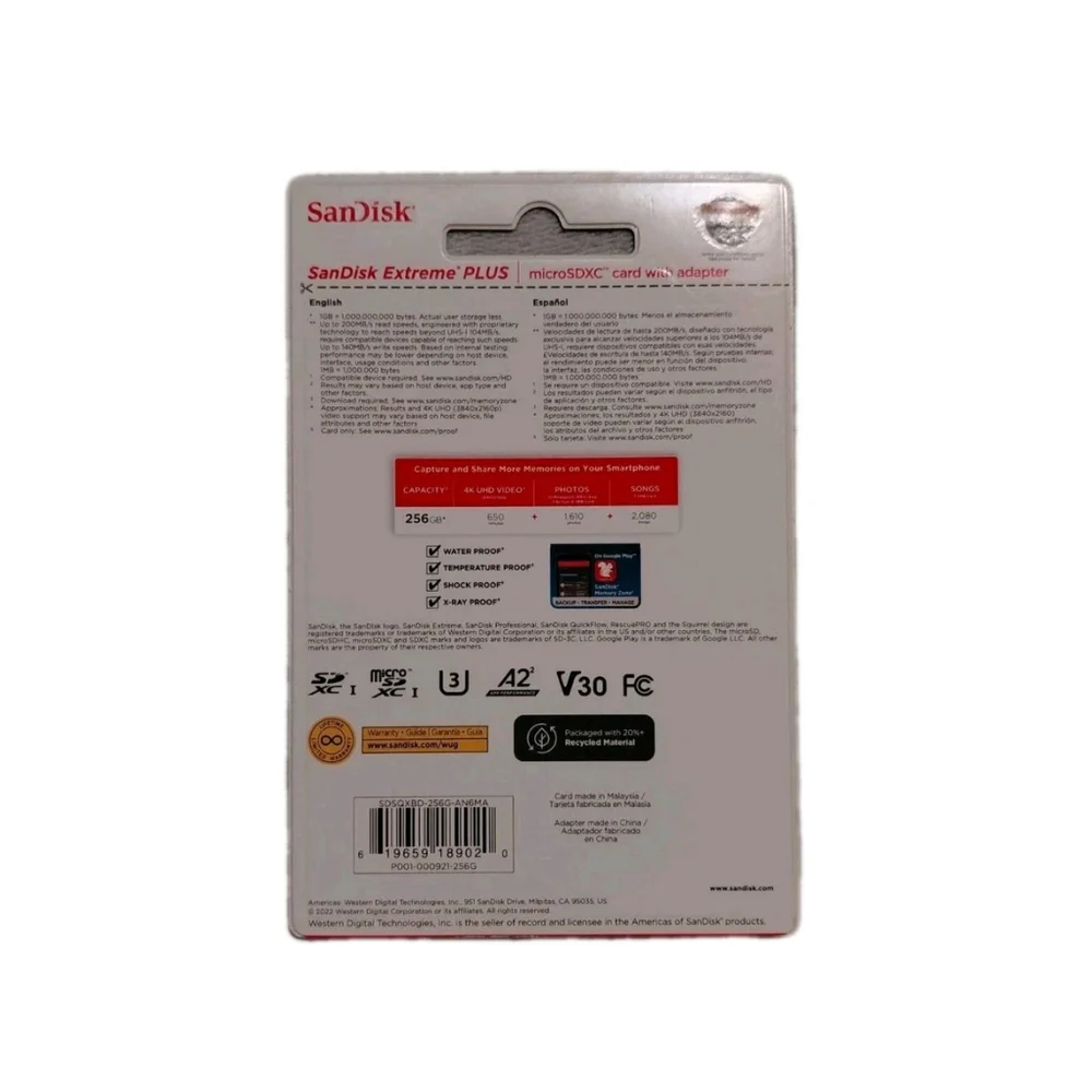 SanDisk Extreme Plus microSDXC Card With Adapter (256GB) - Picture 2 of 2